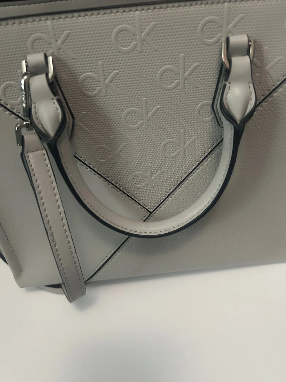 Calvin Klein Light Gray Embossed CK Logo Satchel